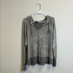 Elegant Gray V-Neck Sweater with Hood